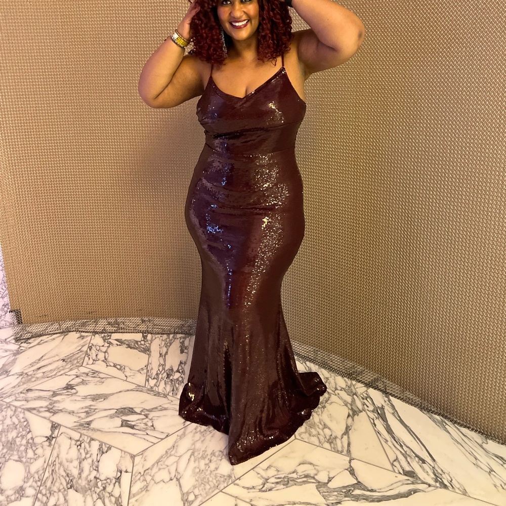 Fashion Nova Burgundy Sequin Maxi Dress